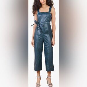 BCBGENERATION Emerald Green Faux Leather Jumpsuit NWT Medium Belted